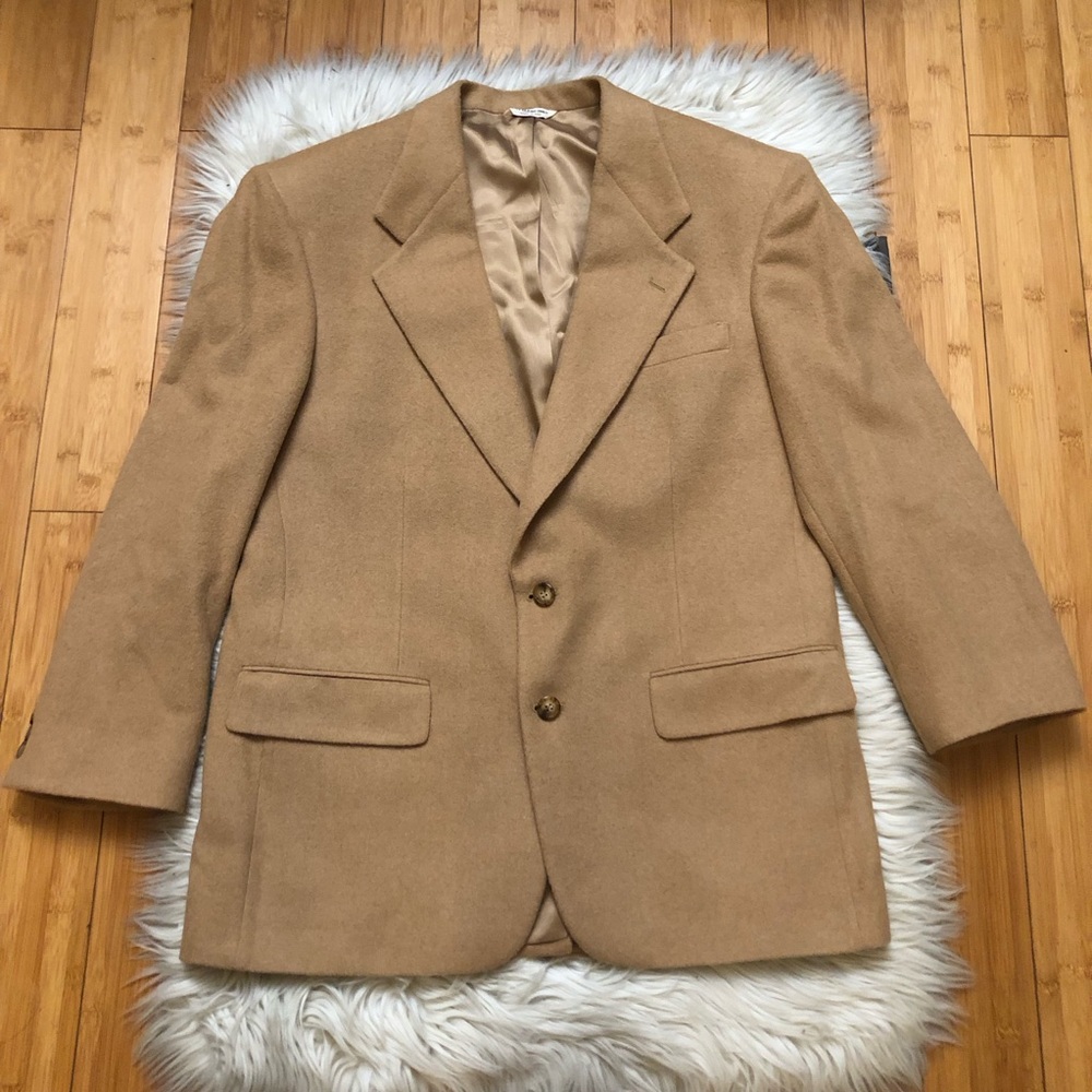 Vintage Saks Fifth Avenue 100% Camel Hair Classic Tan Mens Blazer size L